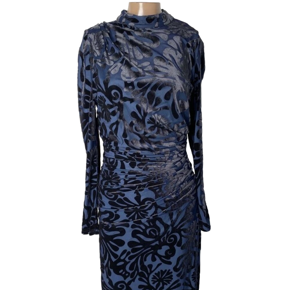 NEW SEA Womens Dress Blue Size M Alia Stretch Burnout Velvet  High-Neck